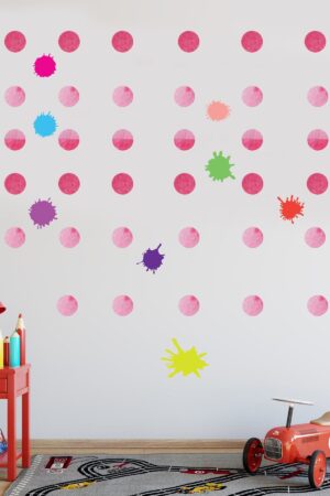 Nature Suluboya Puantiye Ve Splash Tasarımlı Çocuk Odası Duvar Sticker - Görsel 3