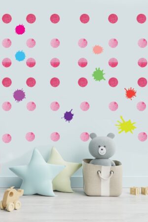 Nature Suluboya Puantiye Ve Splash Tasarımlı Çocuk Odası Duvar Sticker - Görsel 4