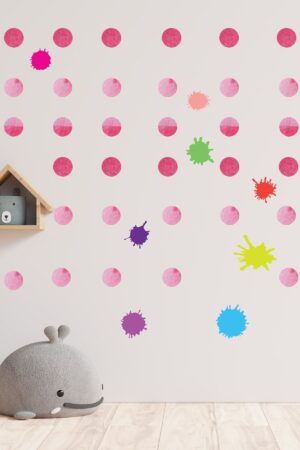 Nature Suluboya Puantiye Ve Splash Tasarımlı Çocuk Odası Duvar Sticker - Görsel 5