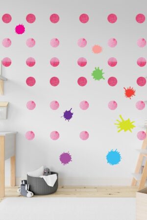 Nature Suluboya Puantiye Ve Splash Tasarımlı Çocuk Odası Duvar Sticker - Görsel 6