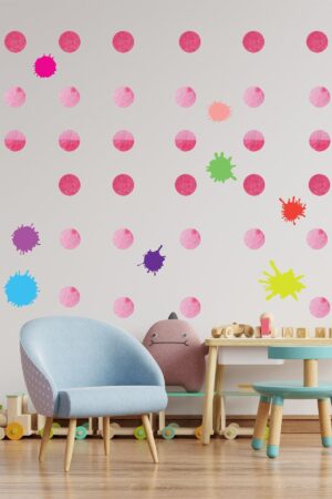Nature Suluboya Puantiye Ve Splash Tasarımlı Çocuk Odası Duvar Sticker - Görsel 7