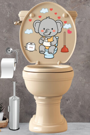 Klozet Sticker Sevimli Fil Kalpler ve Bulutlar Temalı Banyo Tuvalet Sticker - Görsel 3