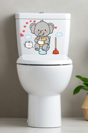 Klozet Sticker Sevimli Fil Kalpler ve Bulutlar Temalı Banyo Tuvalet Sticker - Görsel 7
