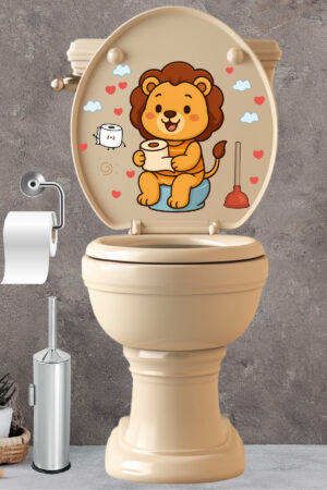Klozet Sticker Sevimli Aslan Kalpler ve Bulutlar Temalı Banyo Tuvalet Sticker - Görsel 3