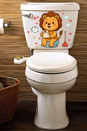 Klozet Sticker Sevimli Aslan Kalpler ve Bulutlar Temalı Banyo Tuvalet Sticker - Görsel 4