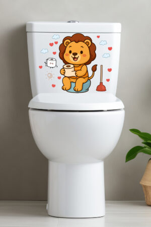 Klozet Sticker Sevimli Aslan Kalpler ve Bulutlar Temalı Banyo Tuvalet Sticker - Görsel 5