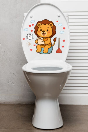 Klozet Sticker Sevimli Aslan Kalpler ve Bulutlar Temalı Banyo Tuvalet Sticker - Görsel 6