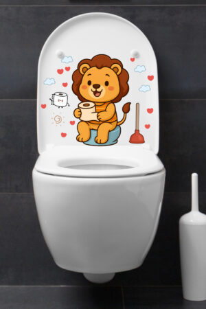 Klozet Sticker Sevimli Aslan Kalpler ve Bulutlar Temalı Banyo Tuvalet Sticker - Görsel 7