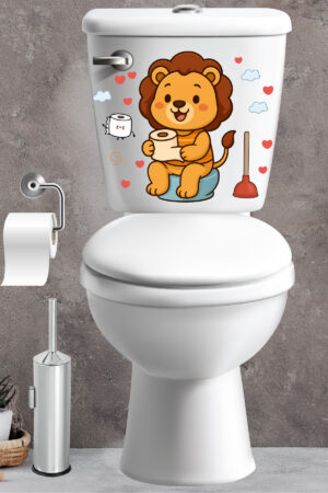 Klozet Sticker Sevimli Aslan Kalpler ve Bulutlar Temalı Banyo Tuvalet Sticker - Görsel 8