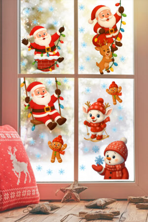 Yılbaşı Sticker Seti – Sevimli Noel Baba, Kardan Adam, Geyik ve Kar Tanesi Pencere Süsü 3D - Görsel 4