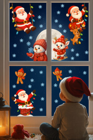 Yılbaşı Sticker Seti – Sevimli Noel Baba, Kardan Adam, Geyik ve Kar Tanesi Pencere Süsü 3D - Görsel 3