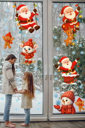 Yılbaşı Sticker Seti – Sevimli Noel Baba, Kardan Adam, Geyik ve Kar Tanesi Pencere Süsü 3D - Görsel 5