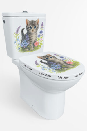 Klozet Sticker Sevimli Kedi ve Çiçek Desenli Suya Dayanıklı Çıkarılabilir Banyo Dekoru - Görsel 2