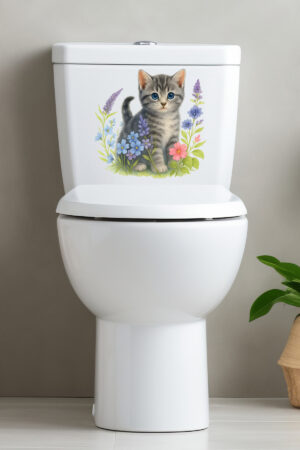 Klozet Sticker Sevimli Kedi ve Çiçek Desenli Suya Dayanıklı Çıkarılabilir Banyo Dekoru - Görsel 5