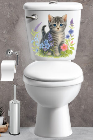 Klozet Sticker Sevimli Kedi ve Çiçek Desenli Suya Dayanıklı Çıkarılabilir Banyo Dekoru - Görsel 7