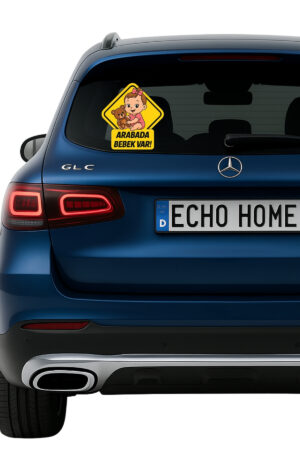 Araba Arkası Arabada Bebek Var Sticker Oto Sticker – Ayıcık Tutan Pembe Fiyonklu Kız Bebek - Görsel 3