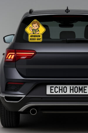 Araba Arkası Arabada Bebek Var Sticker Oto Sticker – Sarı Lacivert Tişörtlü Erkek Bebek - Görsel 5
