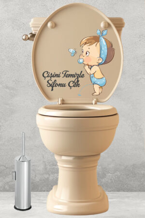 Çişini Temizle Sifonu Çek   Sevimli Bebek Klozet Sticker ✨ Suya Dayanıklı & Kolay Uygulanır - Görsel 3