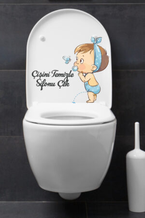 Çişini Temizle Sifonu Çek   Sevimli Bebek Klozet Sticker ✨ Suya Dayanıklı & Kolay Uygulanır - Görsel 4