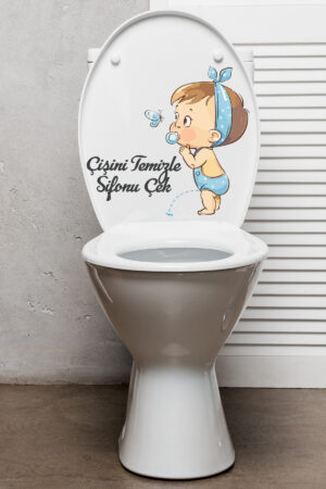 Çişini Temizle Sifonu Çek   Sevimli Bebek Klozet Sticker ✨ Suya Dayanıklı & Kolay Uygulanır - Görsel 6