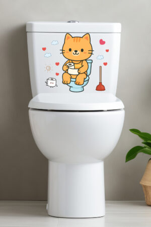 Klozet Sticker Sevimli Kedi Kalpler ve Bulutlar Temalı Banyo Tuvalet Sticker - Görsel 4