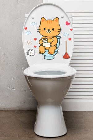 Klozet Sticker Sevimli Kedi Kalpler ve Bulutlar Temalı Banyo Tuvalet Sticker - Görsel 5