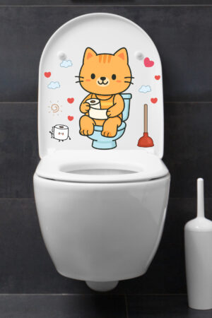 Klozet Sticker Sevimli Kedi Kalpler ve Bulutlar Temalı Banyo Tuvalet Sticker - Görsel 6