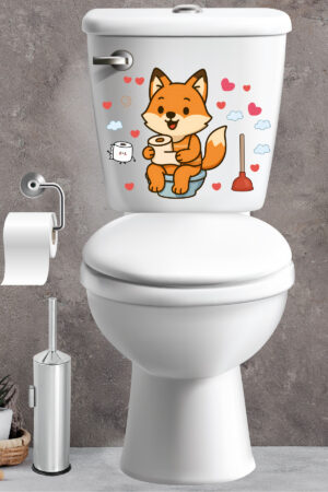 Klozet Sticker Sevimli Tilki Kalpler ve Bulutlar Temalı Banyo Tuvalet Sticker - Görsel 3