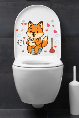 Klozet Sticker Sevimli Tilki Kalpler ve Bulutlar Temalı Banyo Tuvalet Sticker - Görsel 4