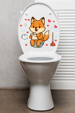 Klozet Sticker Sevimli Tilki Kalpler ve Bulutlar Temalı Banyo Tuvalet Sticker - Görsel 5