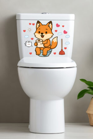 Klozet Sticker Sevimli Tilki Kalpler ve Bulutlar Temalı Banyo Tuvalet Sticker - Görsel 6