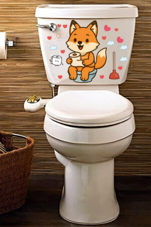 Klozet Sticker Sevimli Tilki Kalpler ve Bulutlar Temalı Banyo Tuvalet Sticker - Görsel 7