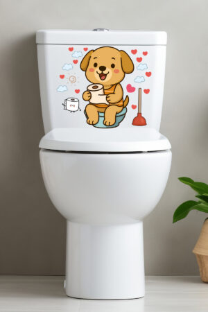 Klozet Sticker Sevimli Köpek Kalpler ve Bulutlar Temalı Banyo Tuvalet Sticker - Görsel 3