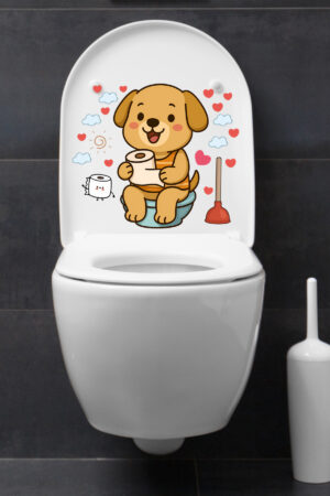 Klozet Sticker Sevimli Köpek Kalpler ve Bulutlar Temalı Banyo Tuvalet Sticker - Görsel 4