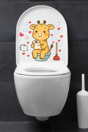 Klozet Sticker Sevimli Zürafa Kalpler ve Bulutlar Temalı Banyo Tuvalet Sticker - Görsel 7