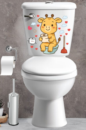 Klozet Sticker Sevimli Zürafa Kalpler ve Bulutlar Temalı Banyo Tuvalet Sticker - Görsel 8