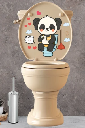 Klozet Sticker Sevimli Panda Kalpler ve Bulutlar Temalı Banyo Tuvalet Sticker - Görsel 3