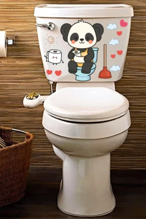 Klozet Sticker Sevimli Panda Kalpler ve Bulutlar Temalı Banyo Tuvalet Sticker - Görsel 4