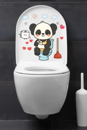 Klozet Sticker Sevimli Panda Kalpler ve Bulutlar Temalı Banyo Tuvalet Sticker - Görsel 5