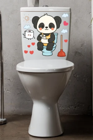 Klozet Sticker Sevimli Panda Kalpler ve Bulutlar Temalı Banyo Tuvalet Sticker - Görsel 6